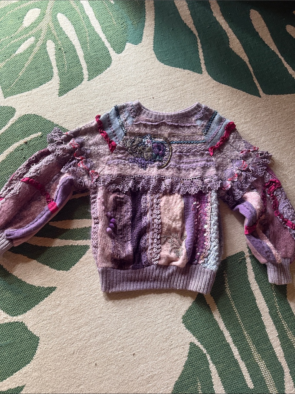 Vintage Cache handmade Lavender Boho Embellished beaded crochet Crewneck Sweater - Picture 10 of 14